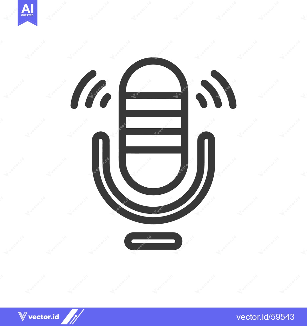 Premium Vector dari Minimalist Microphone Icon with Sound Waves, Isolated on White Backgro