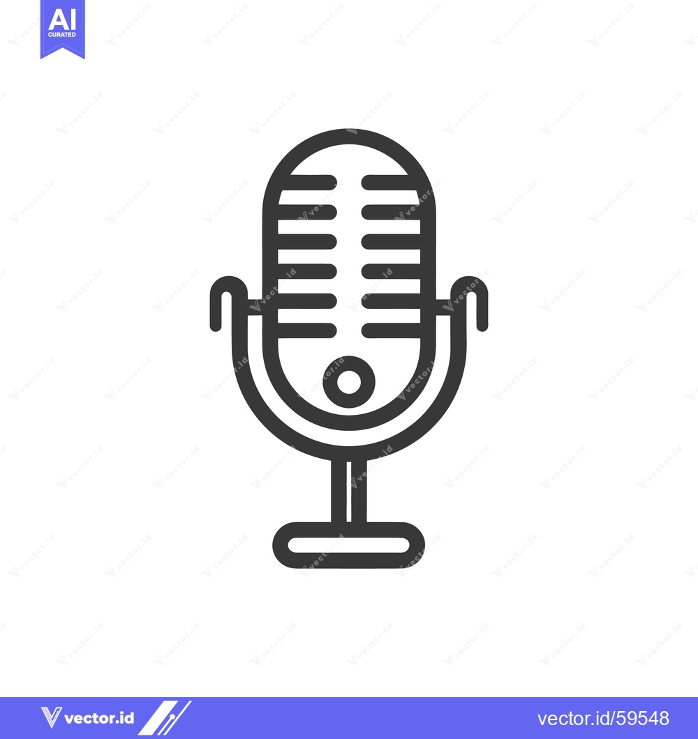 Premium Vector dari Retro Microphone Icon: Bold Outline on White Background, Minimalist De