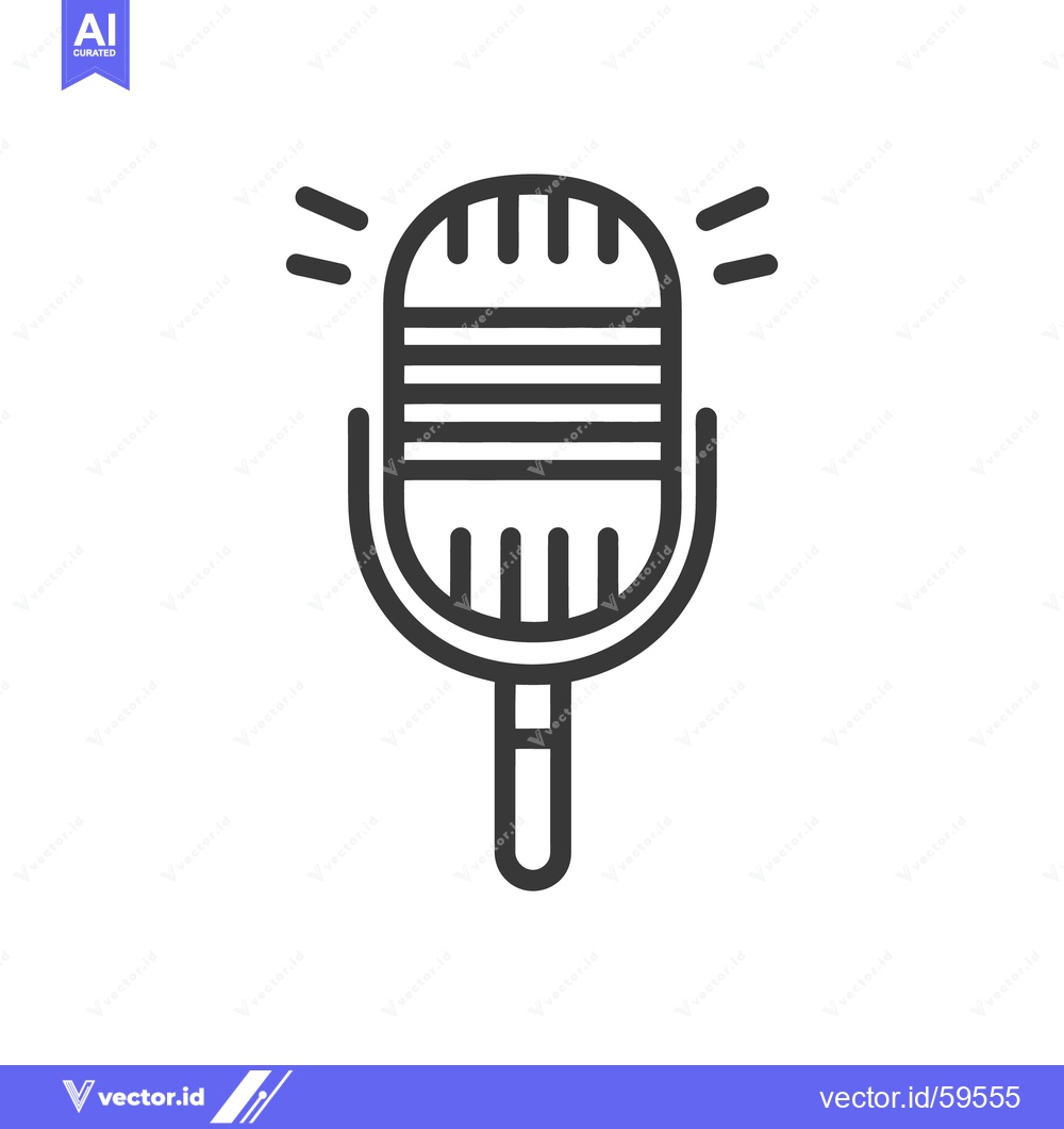 Premium Vector dari Retro Microphone Icon with Sound Waves, Bold Line Art