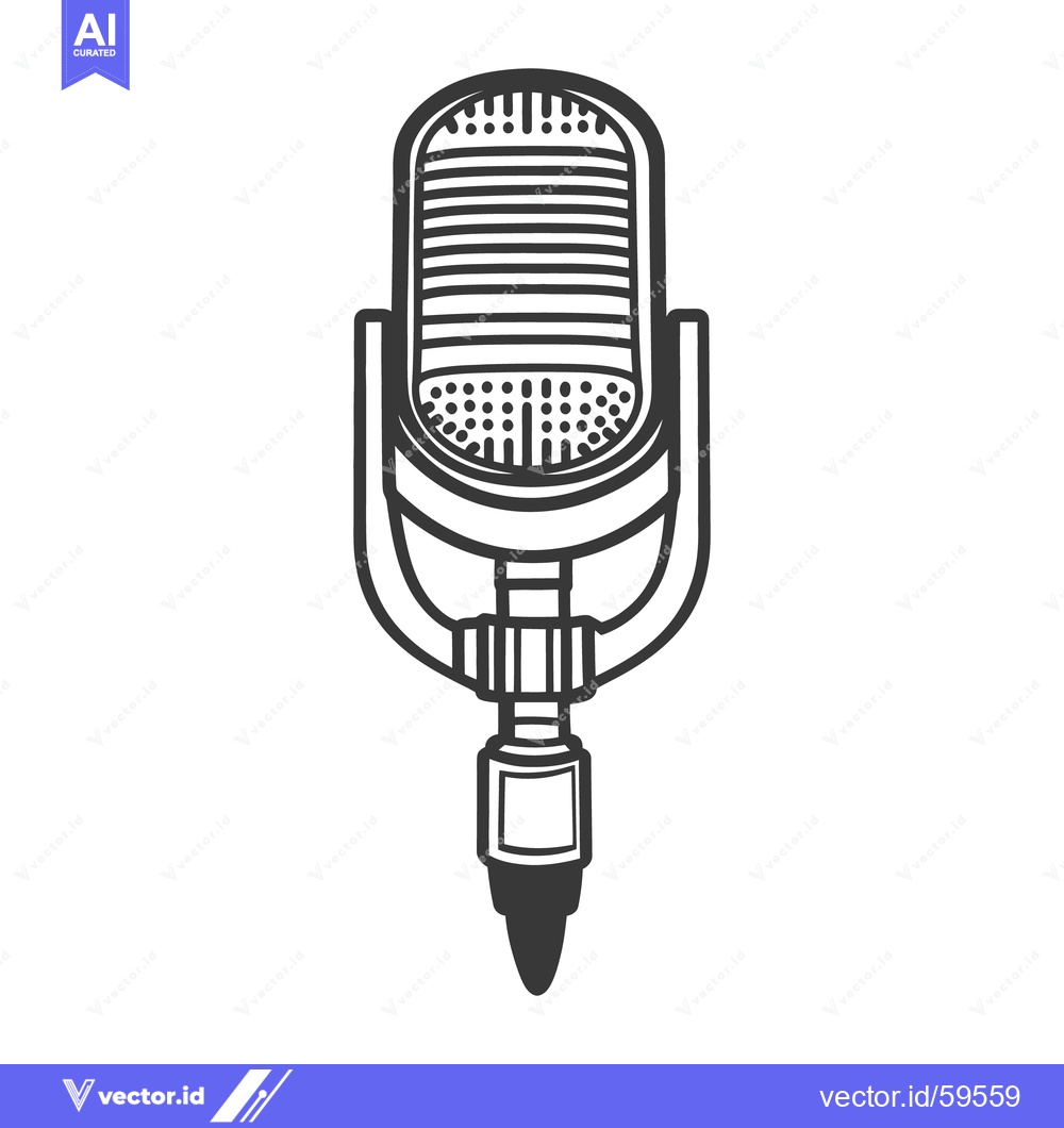 Premium Vector of A vintage microphone depicted in a simple black and white style