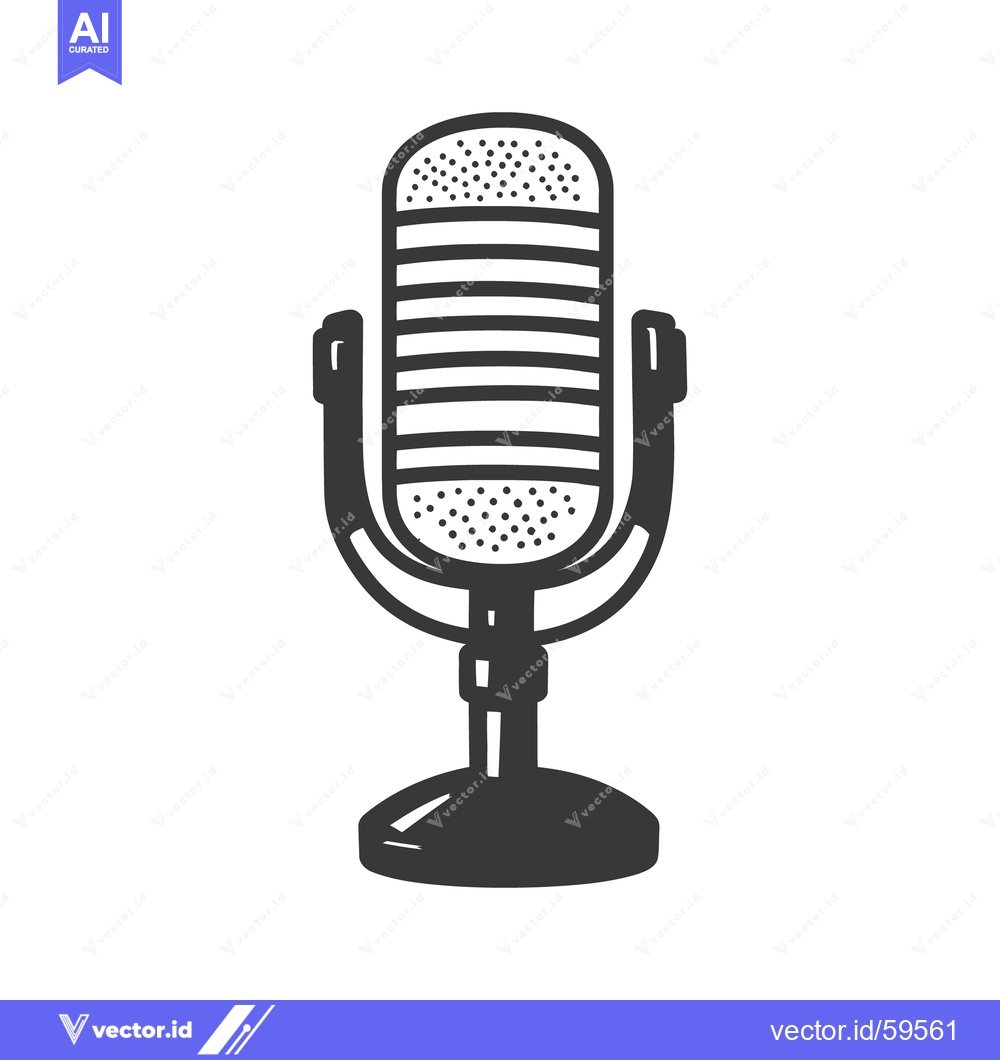Premium Vector of A classic vintage microphone on a simple circular base