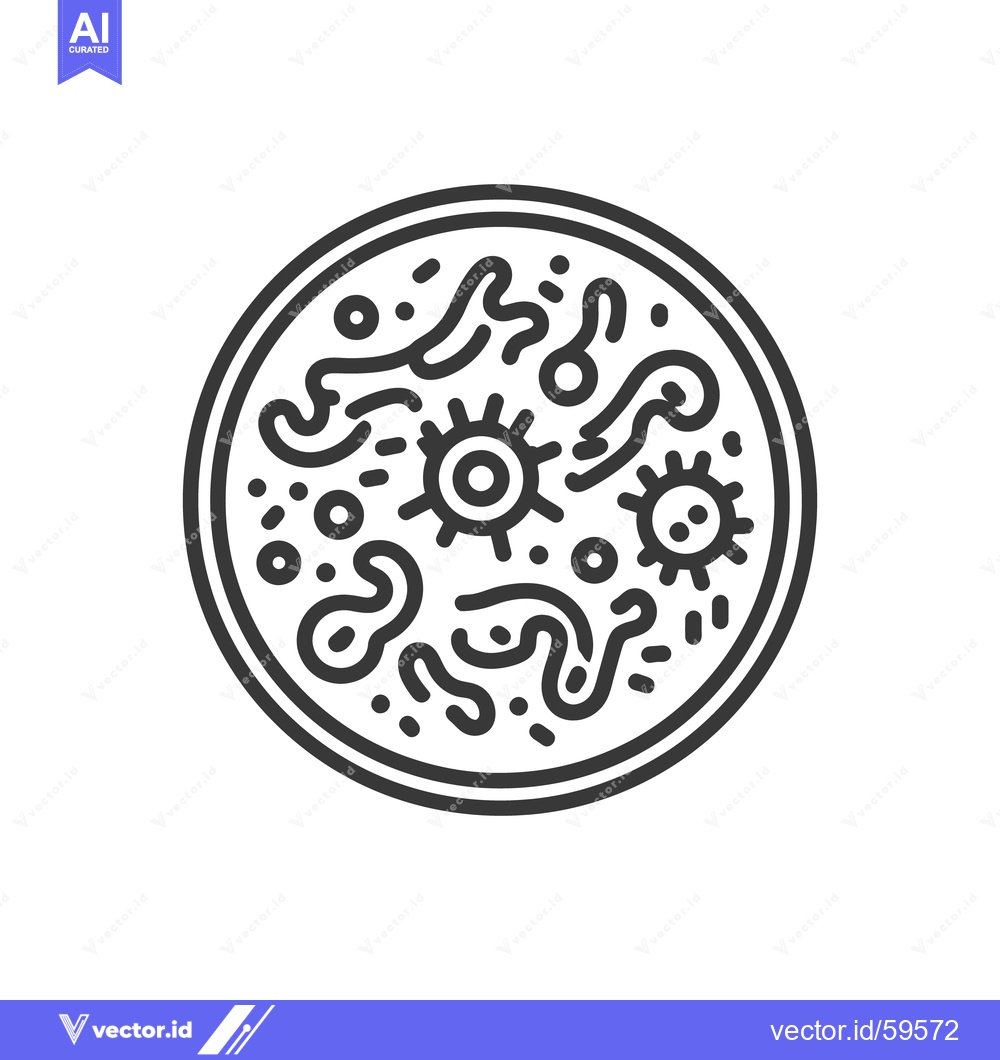 Premium Vector dari Microscopic View: Line Art of Bacteria and Viruses in Petri Dish