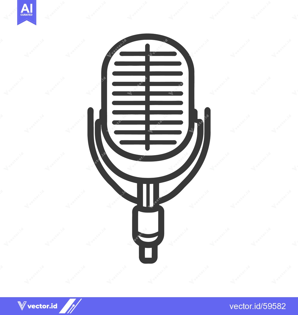 Premium Vector dari An isolated black and white drawing of a classic microphone