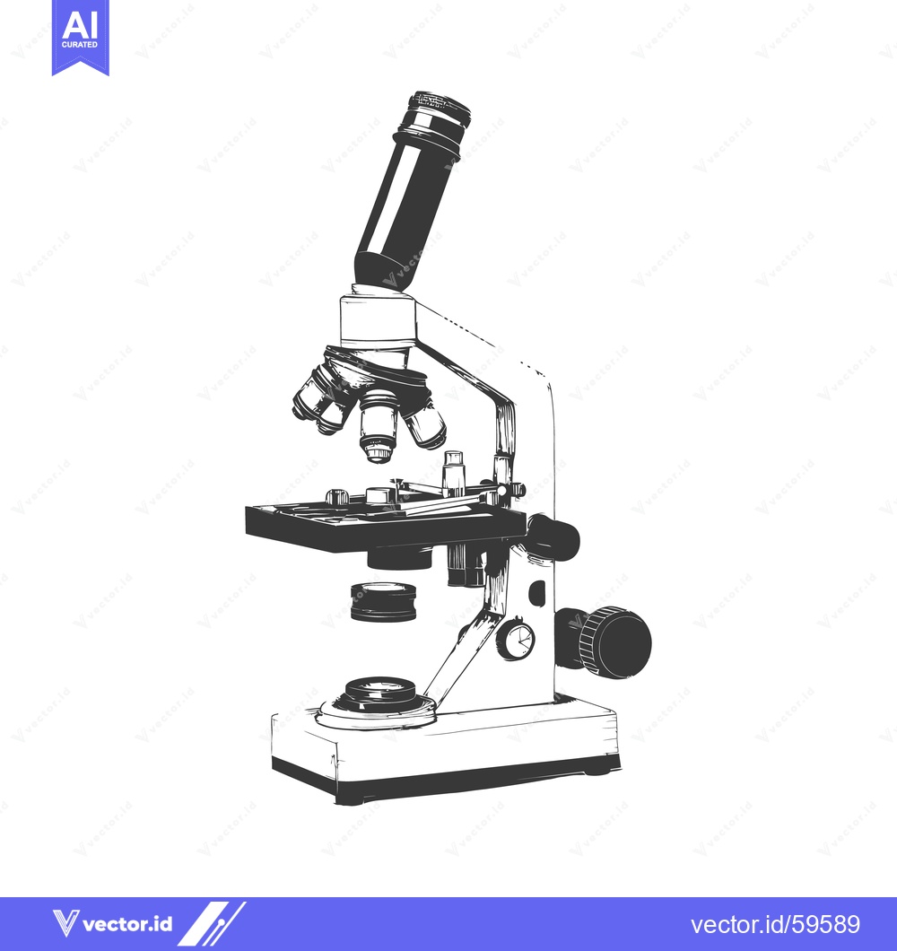 Premium Vector dari A detailed line drawing of an optical laboratory microscope