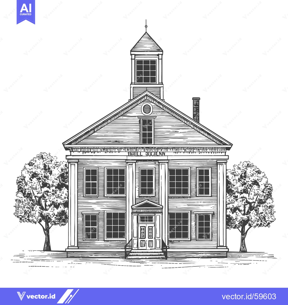 Premium Vector of A classic vintage illustration of a stately two story building