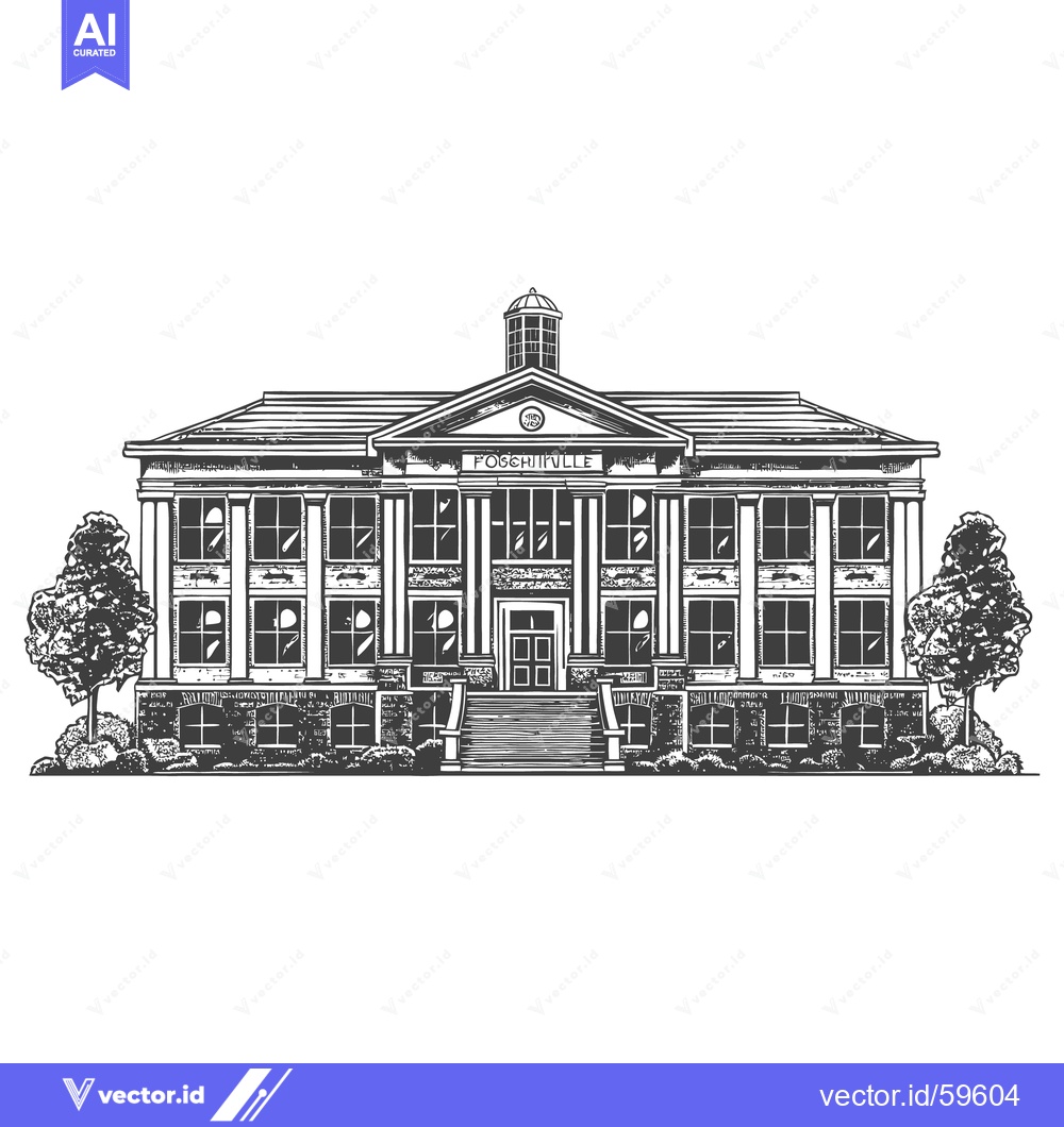 Premium Vector dari A detailed black and white drawing of a classic building