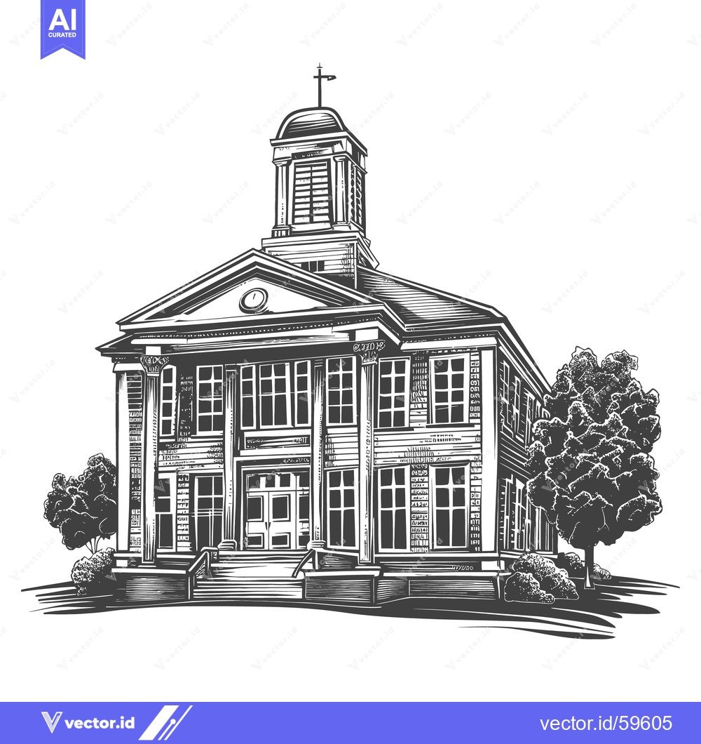 Premium Vector of Detailed illustration of a grand building featuring architectural deta