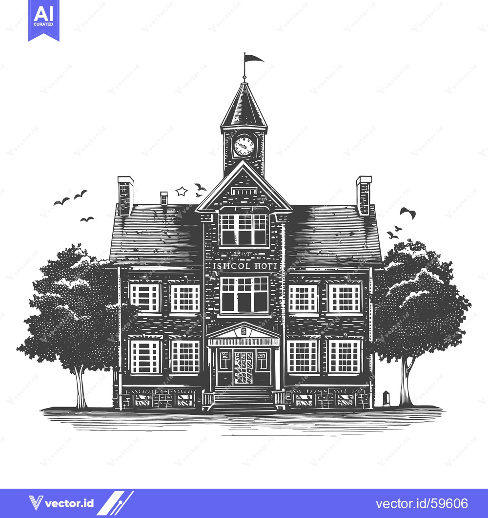 Premium Vector dari Illustration depicts an old building with clock tower and trees