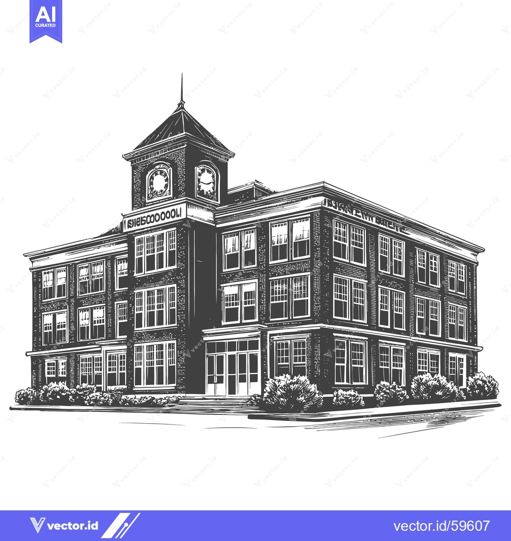 Premium Vector dari Detailed black and white illustration of an old brick building