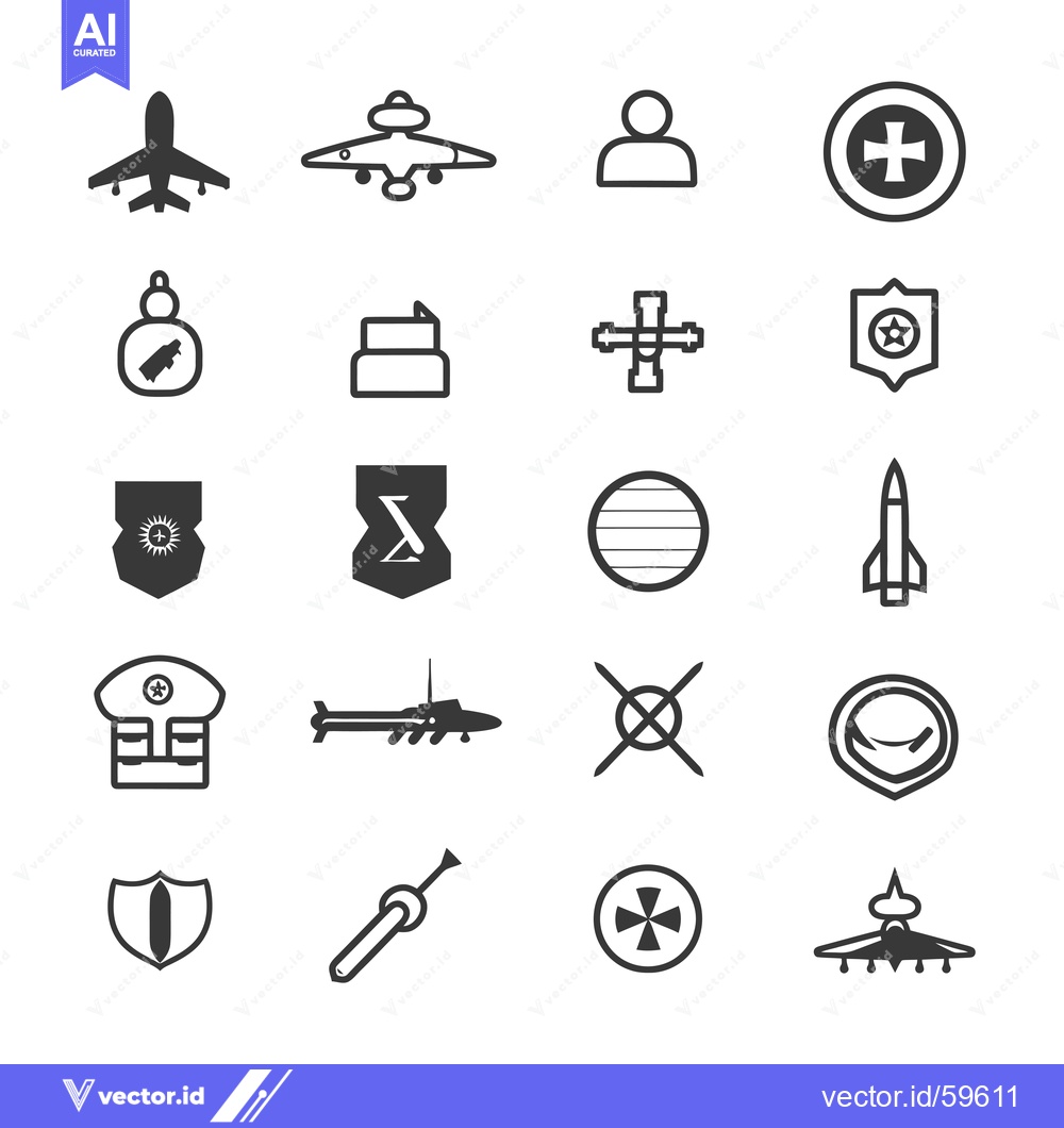 Premium Vector of Military and Aviation Icon Set in Black and White