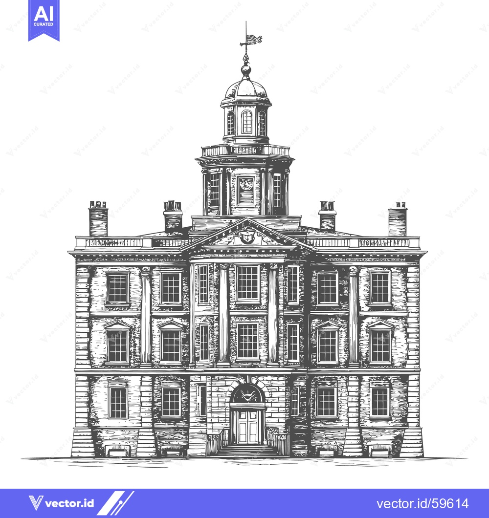 Premium Vector dari A detailed architectural illustration of a stately historic building