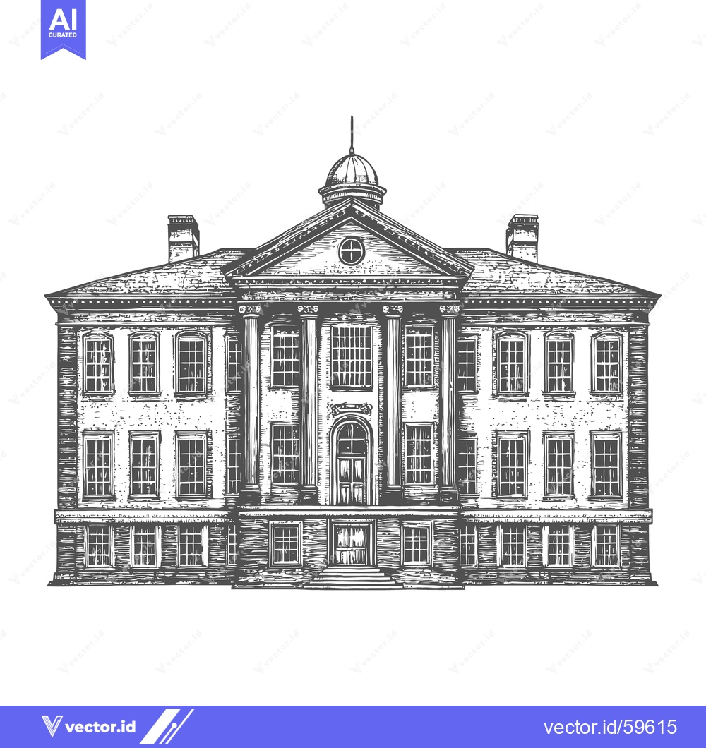 Premium Vector dari An illustrative drawing of a grand building facade in grayscale