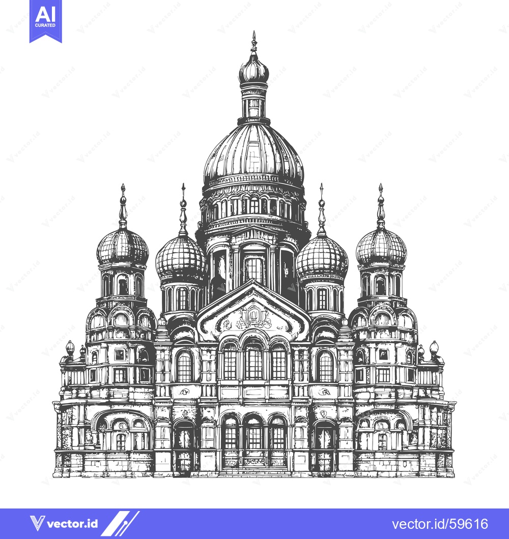 Premium Vector dari Detailed black and white sketch of a large ornate cathedral