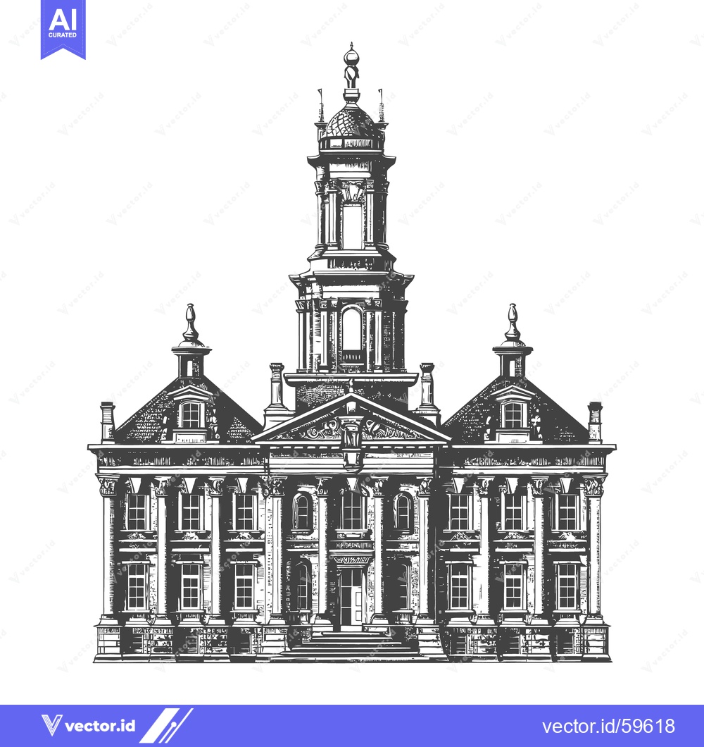 Premium Vector dari A detailed black and white architectural illustration of a tall buildi