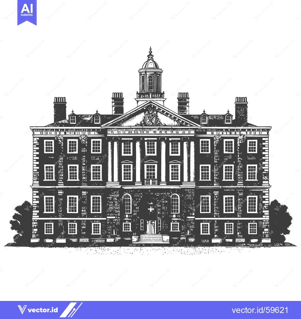 Premium Vector of A detailed black and white illustration of a stately historic building