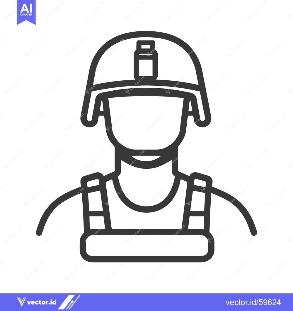 Premium Vector dari A line art image depicting a soldier in protective gear
