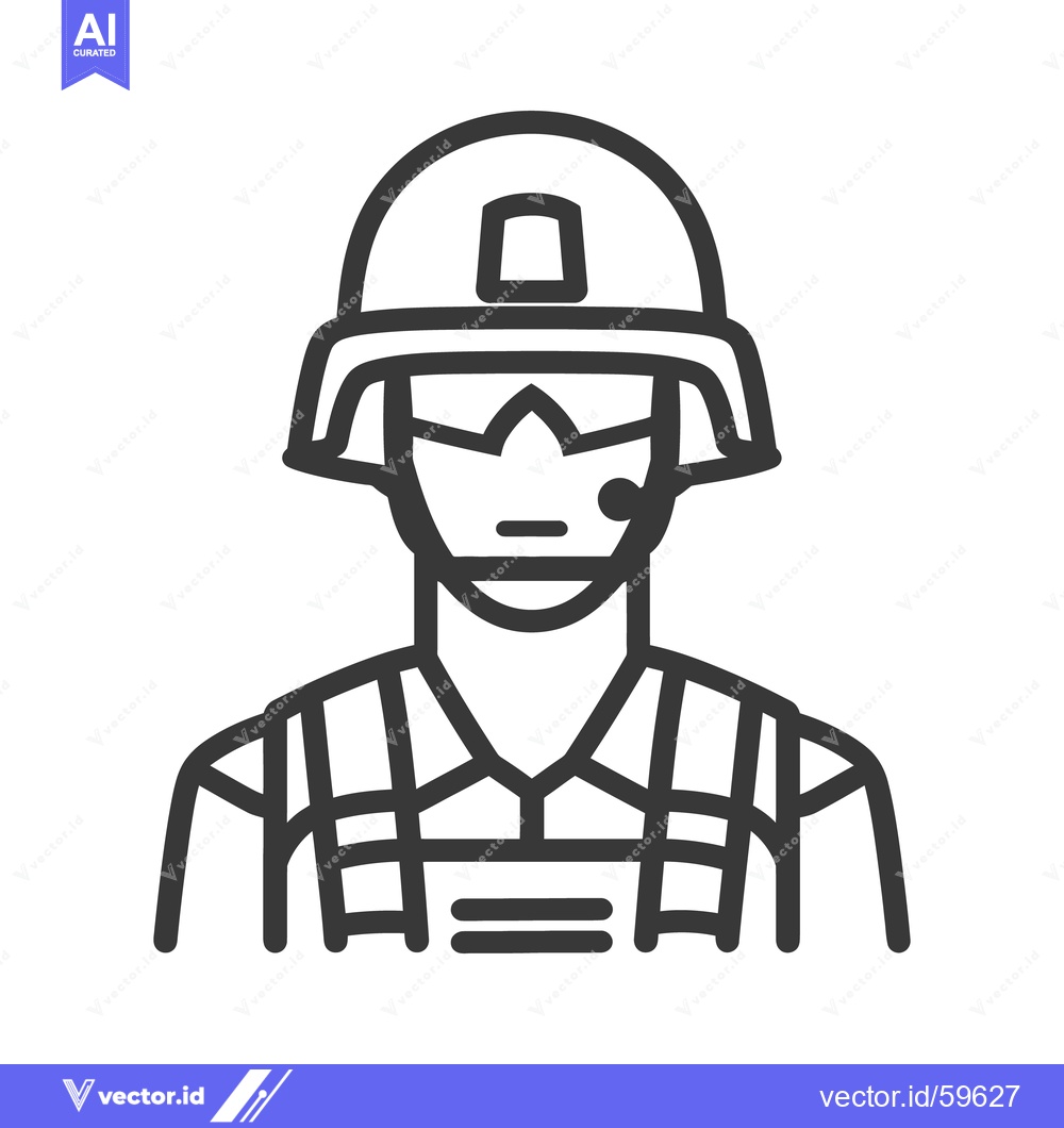 Premium Vector dari An outlined image of a soldier wearing protective gear and helmet