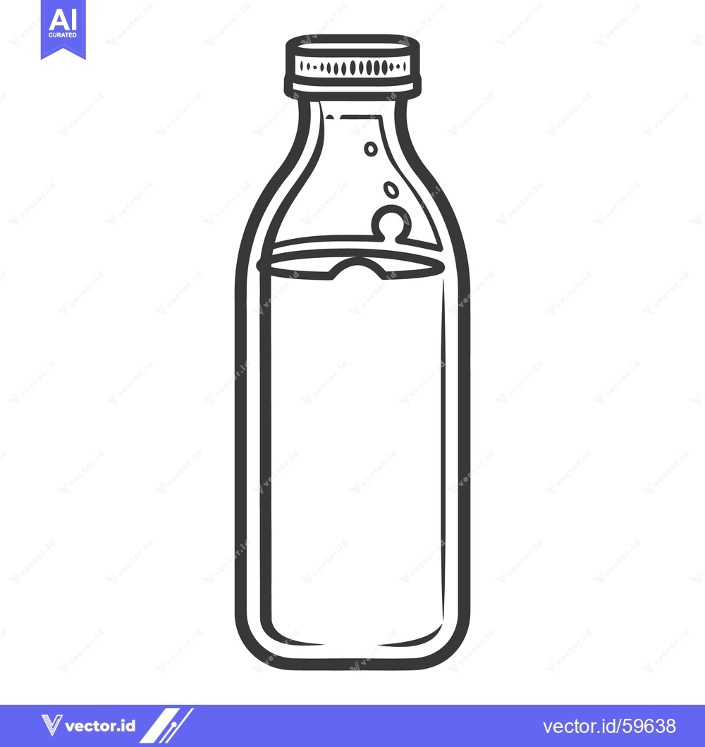 Premium Vector dari A simple line drawing depicts a filled bottle with cap
