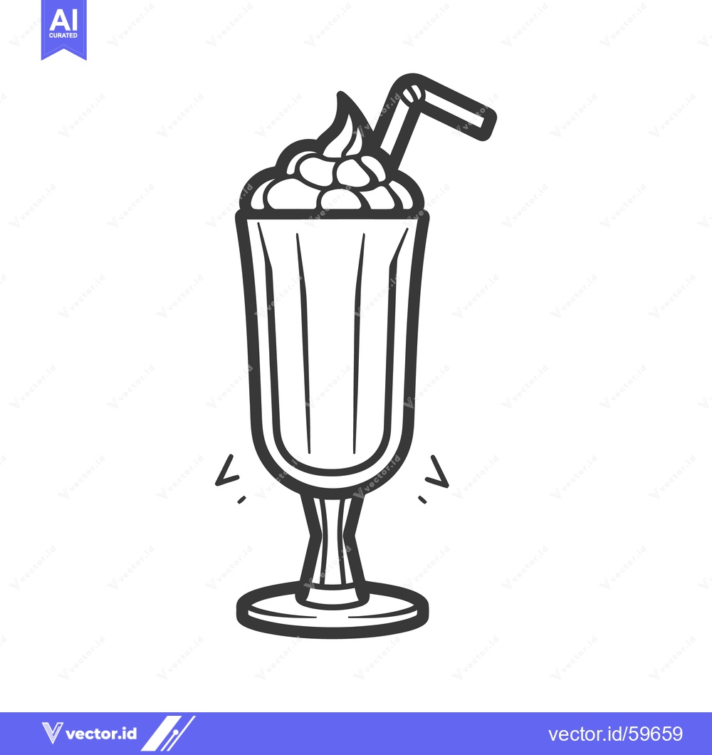 Premium Vector of A tall milkshake glass with whipped cream and a straw