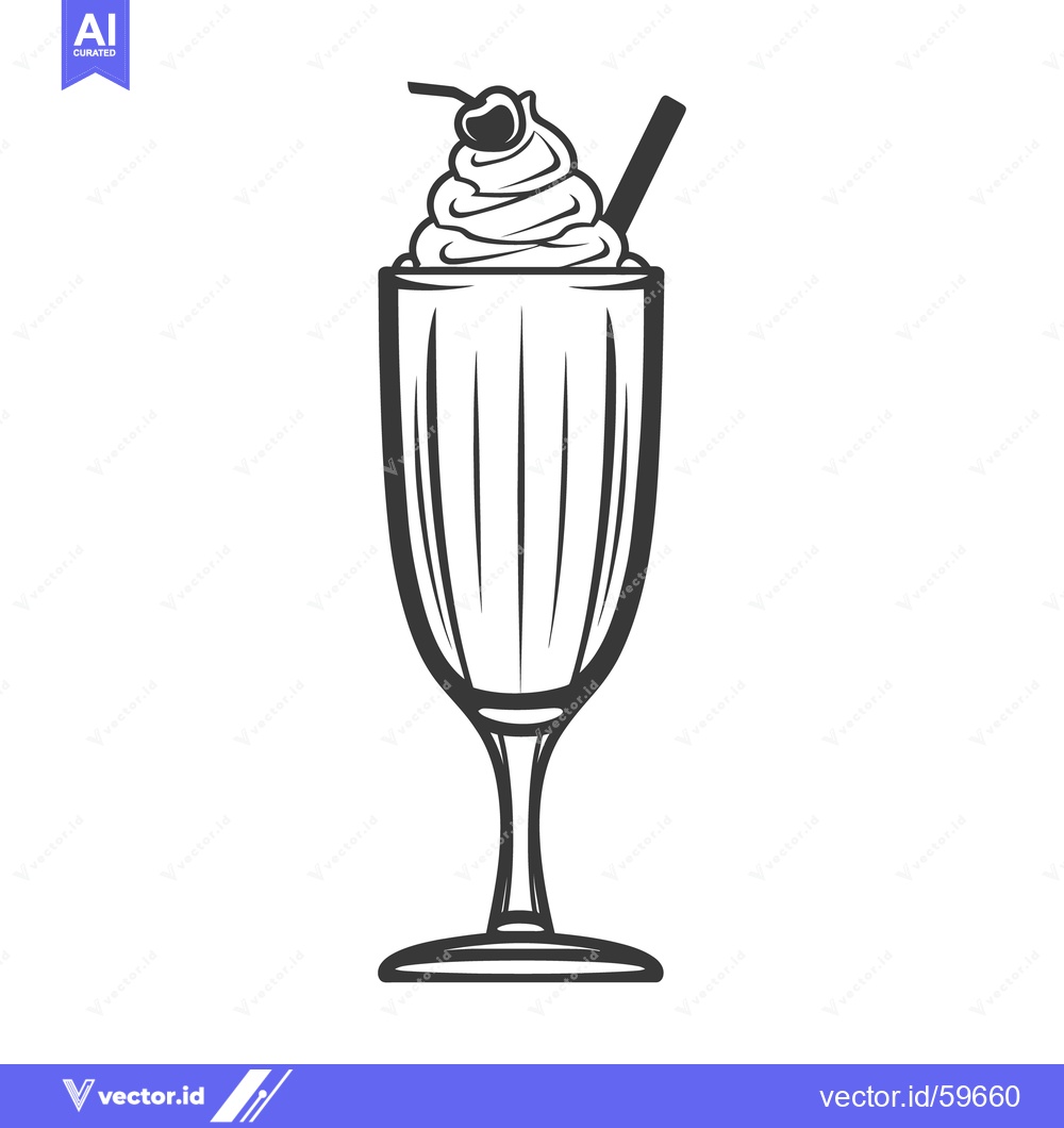 Premium Vector of A tall glass of milkshake topped with whipped cream and cherry