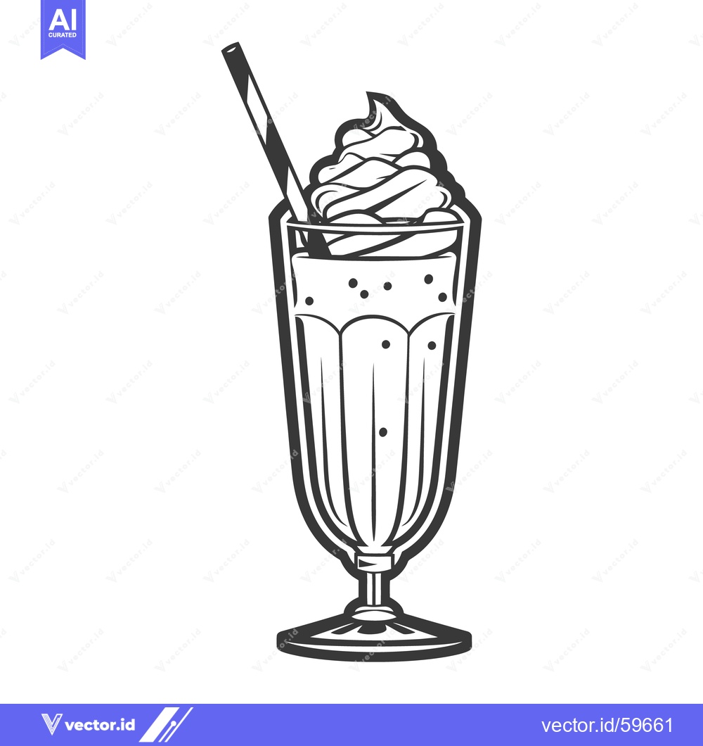 Premium Vector of An illustrated milkshake with whipped cream and a striped straw