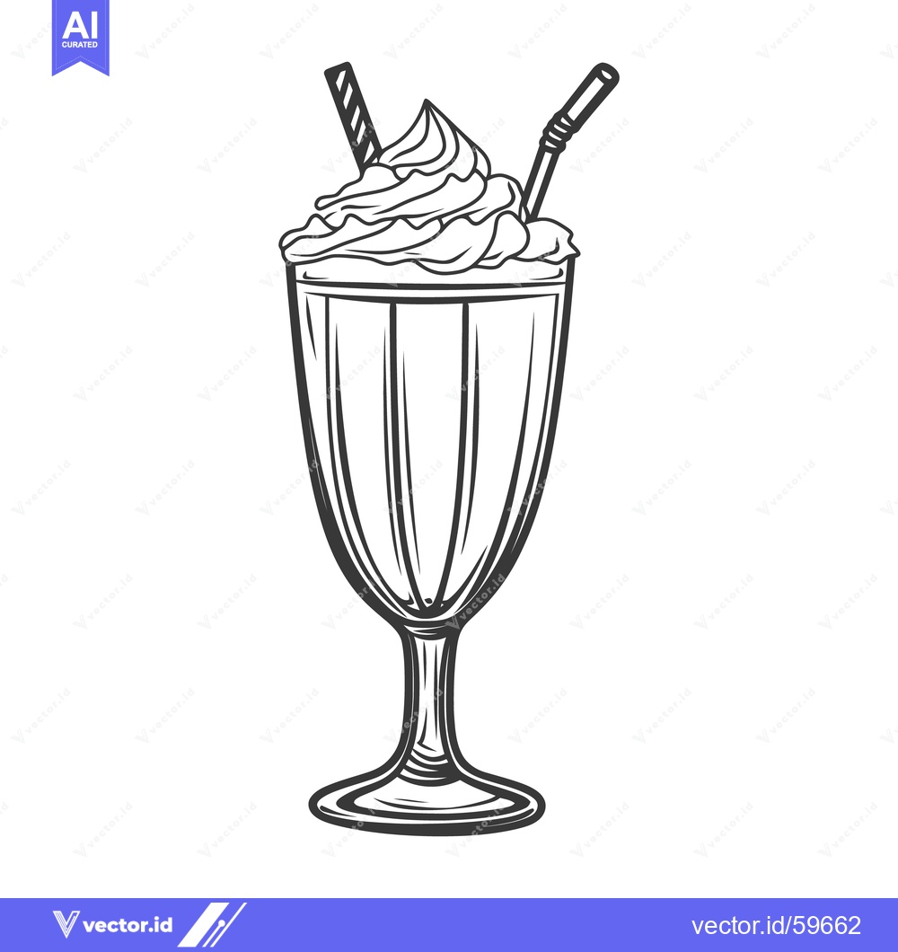 Premium Vector of A tall glass of a milkshake with whipped cream and straws