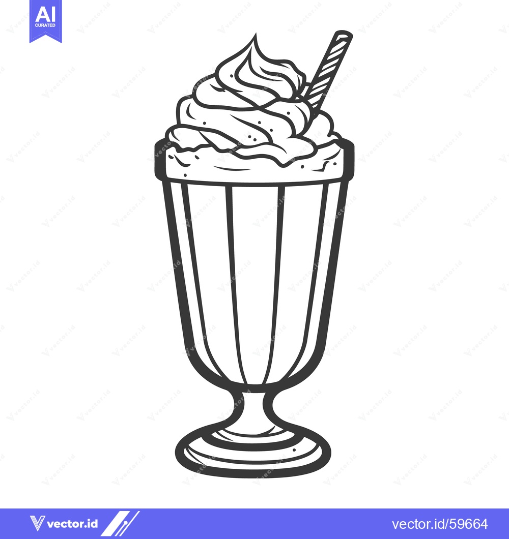 Premium Vector of A tall glass of milkshake topped with whipped cream and straw