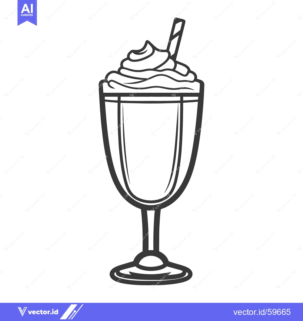 Premium Vector dari An outlined glass of beverage topped with whipped cream and a straw