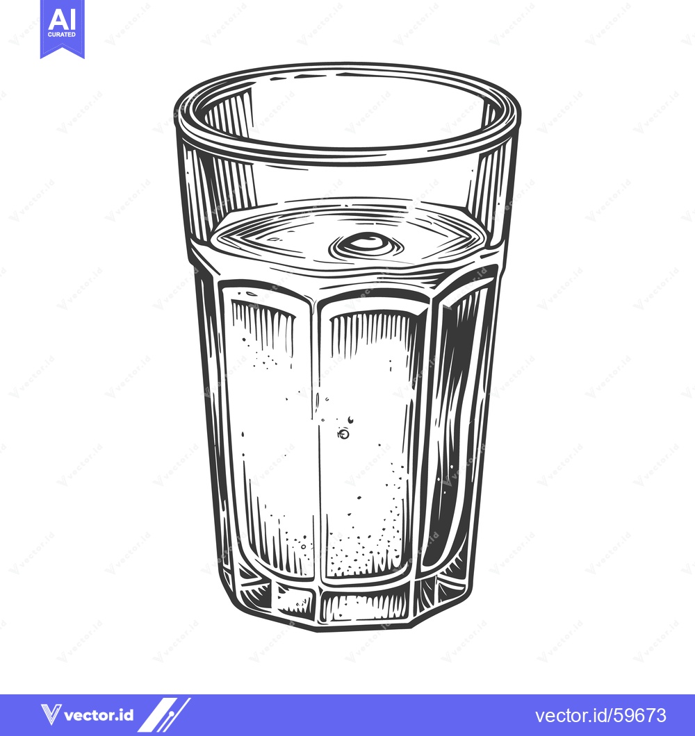 Premium Vector dari Detailed black and white illustration of a glass of water
