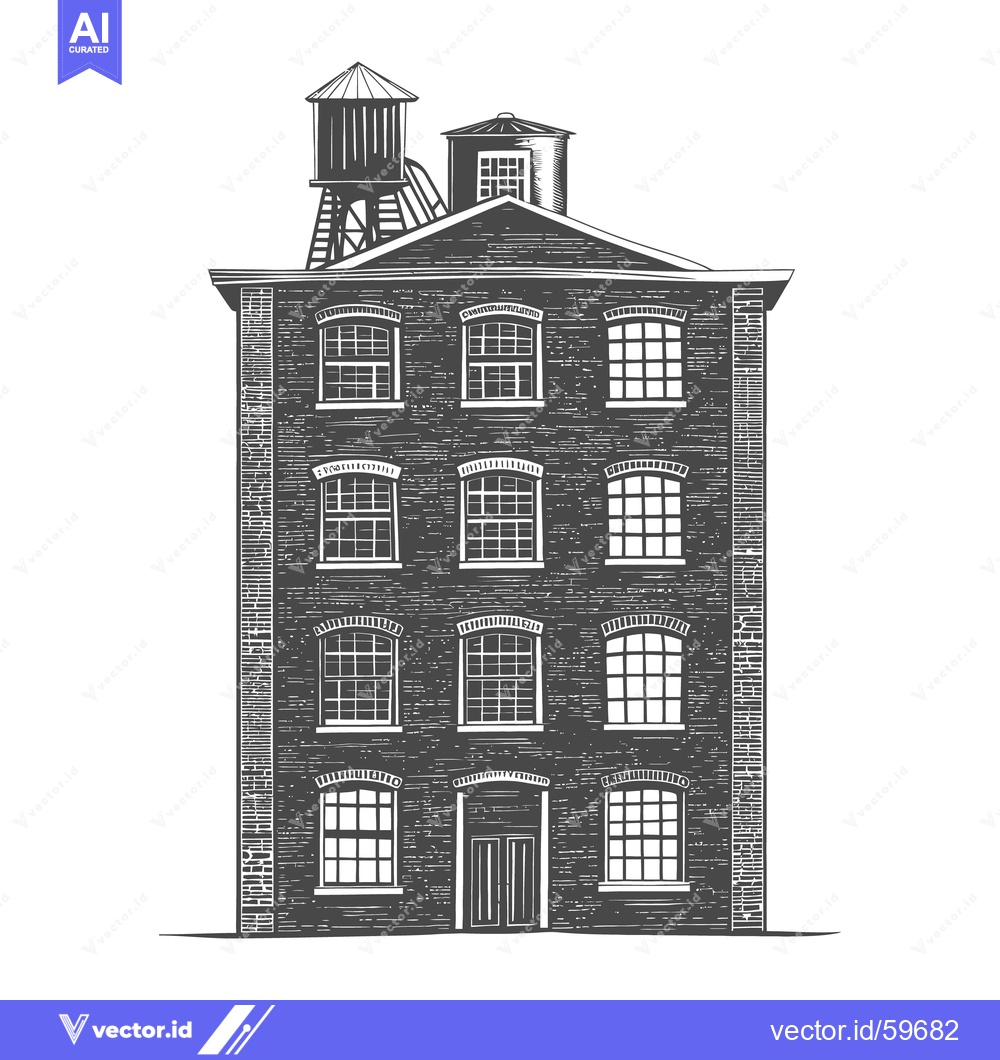 Premium Vector of A tall brick building with a water tower on its rooftop