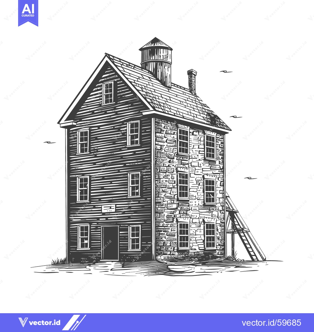 Premium Vector of A three story building with a water tower and a ladder