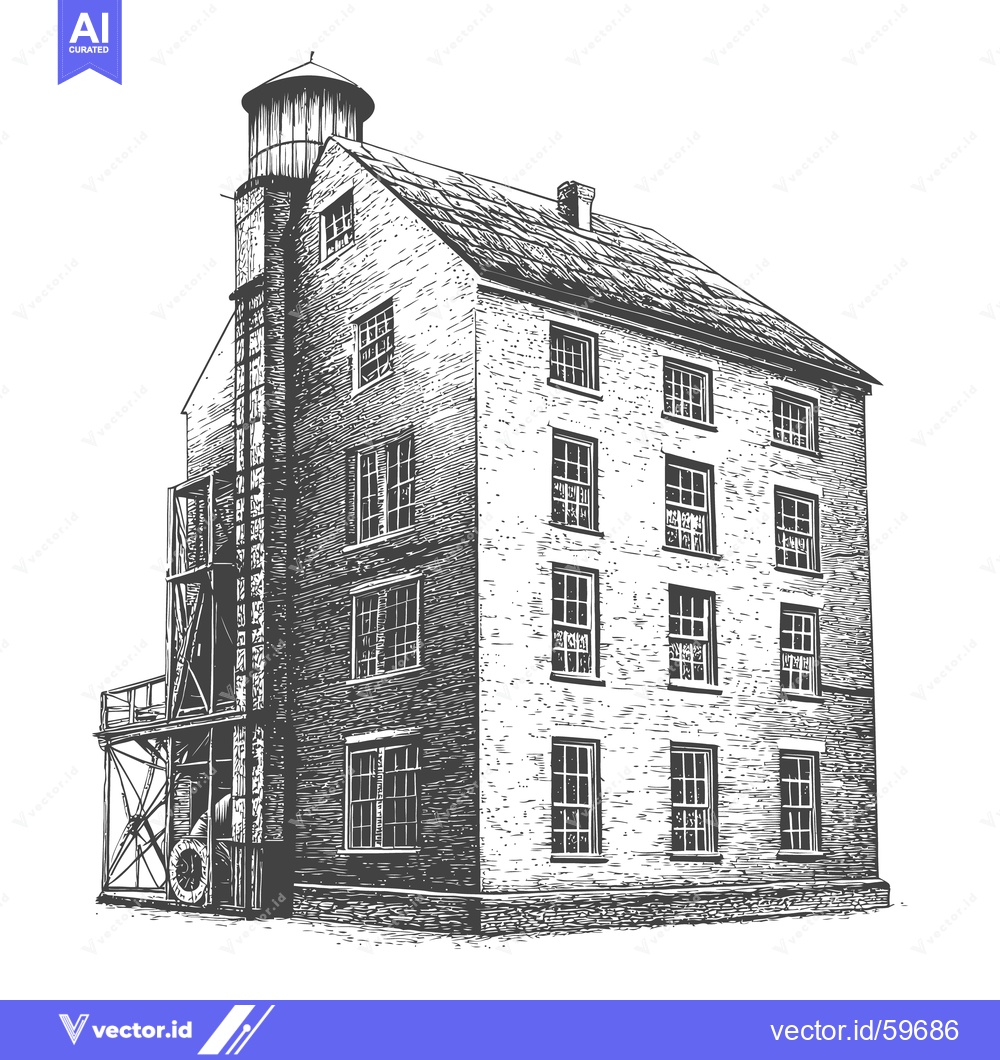 Premium Vector of An Old Building Showing Architectural Details And Its Water Tank