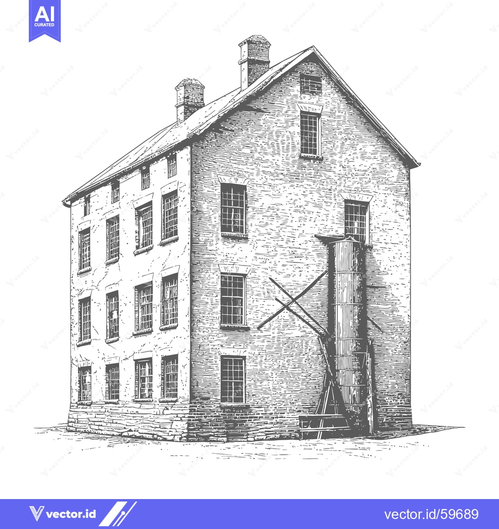 Premium Vector dari Engraving of a Brick Mill Building with a Grain Elevator