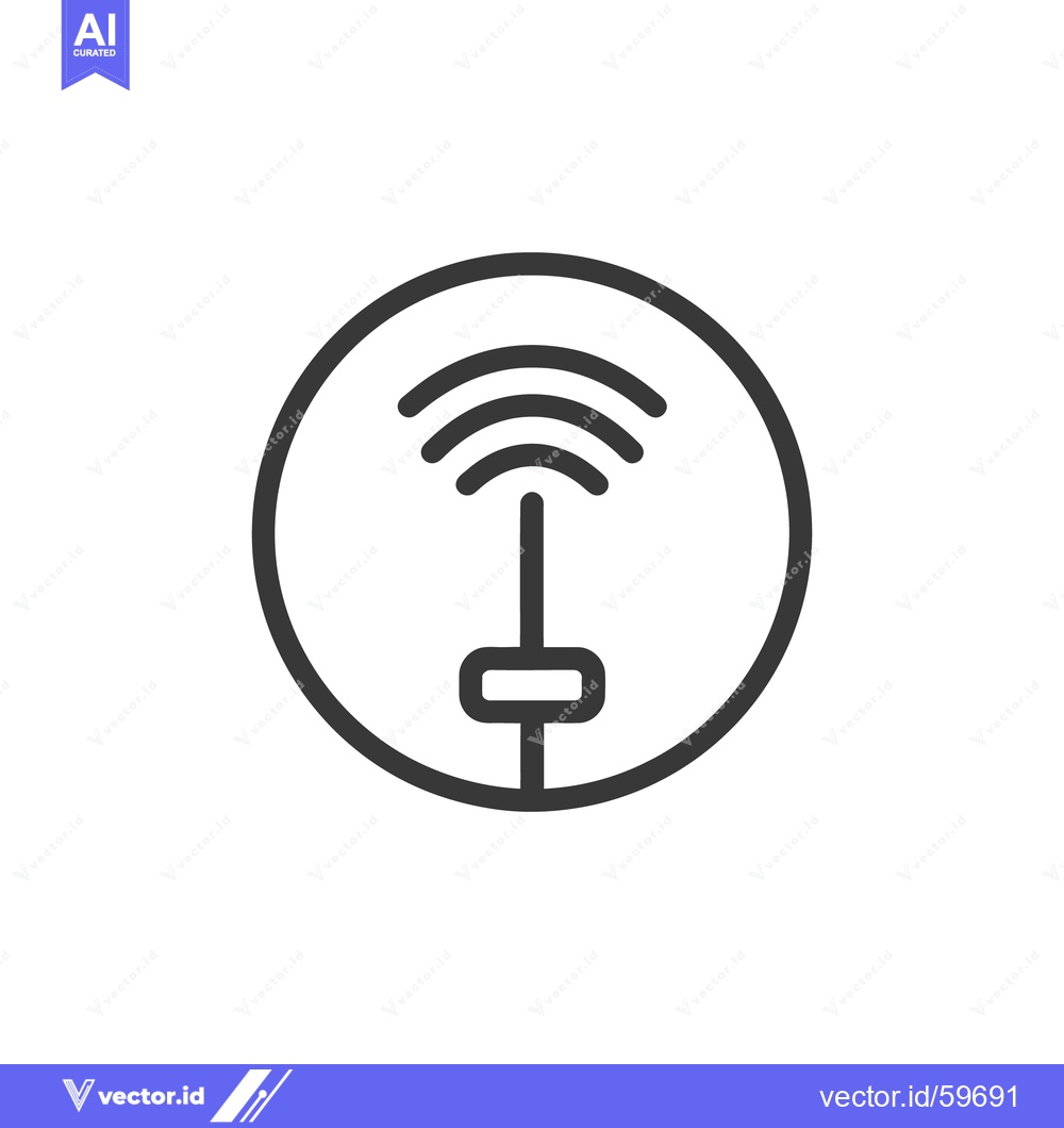 Premium Vector dari Minimalist Wireless Signal Icon: Circular Frame with Antenna and Waves
