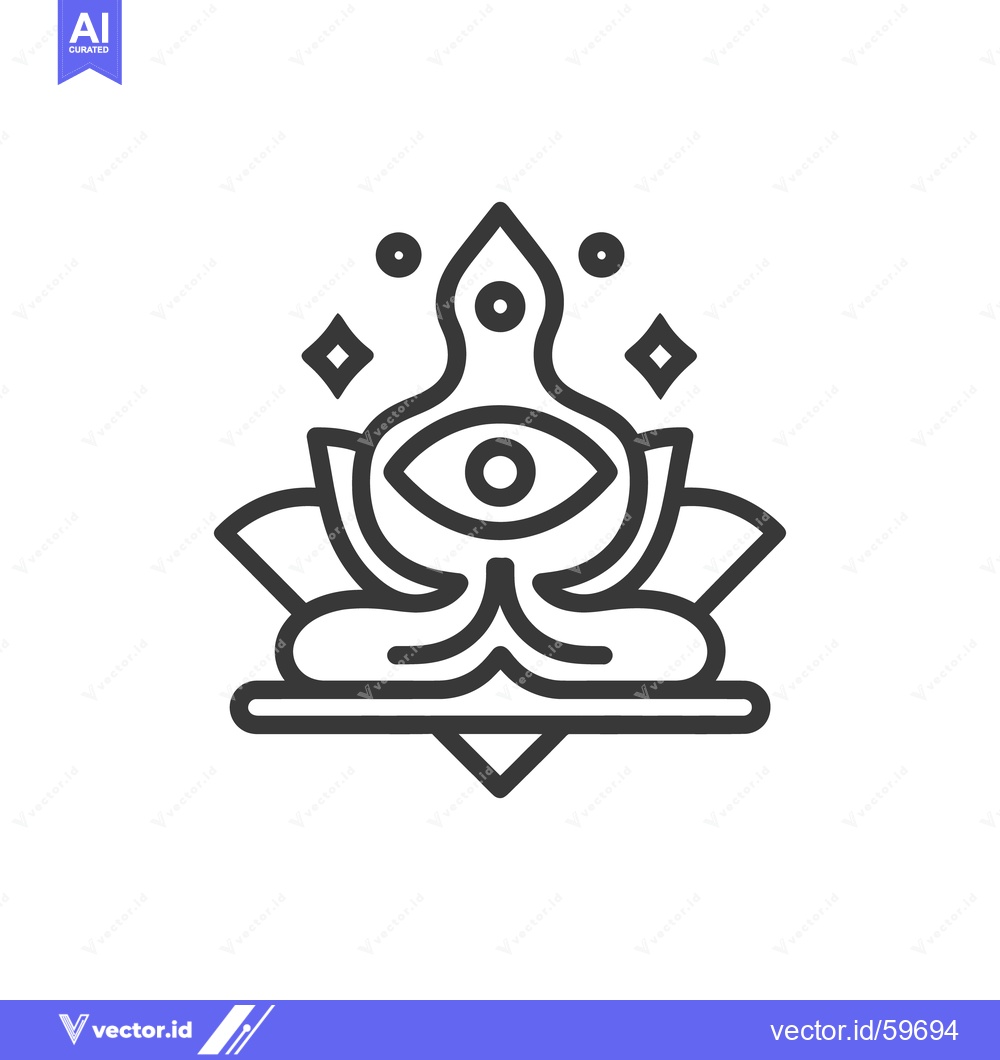 Premium Vector of Minimalist Yoga Meditation Icon with Third Eye and Lotus Flower Design