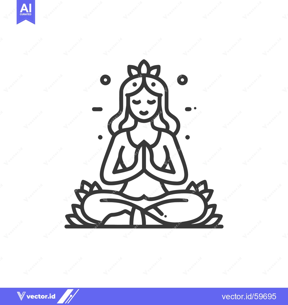 Premium Vector of Minimalist Yoga Icon: Woman Meditating on Lotus Flower in Line Art Sty