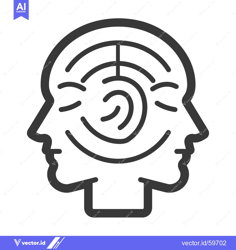 Premium Vector dari Two human heads sharing brain patterns in symbolic black and white art