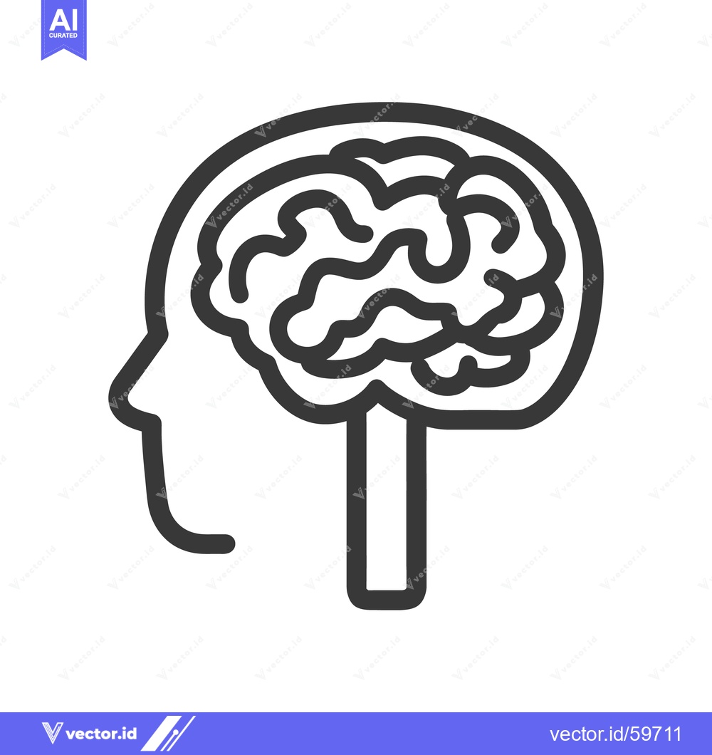 Premium Vector dari An illustrated outline depicting a human head with the brain shown