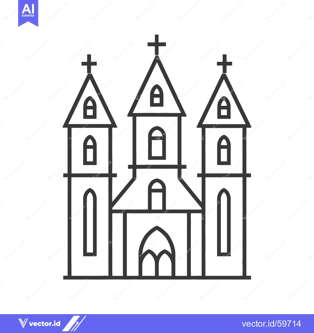 Premium Vector of Line drawing of a three towered church building