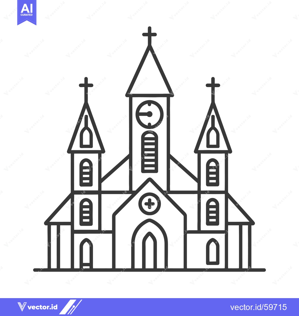 Premium Vector of Line drawing of a church with three towers and a clock