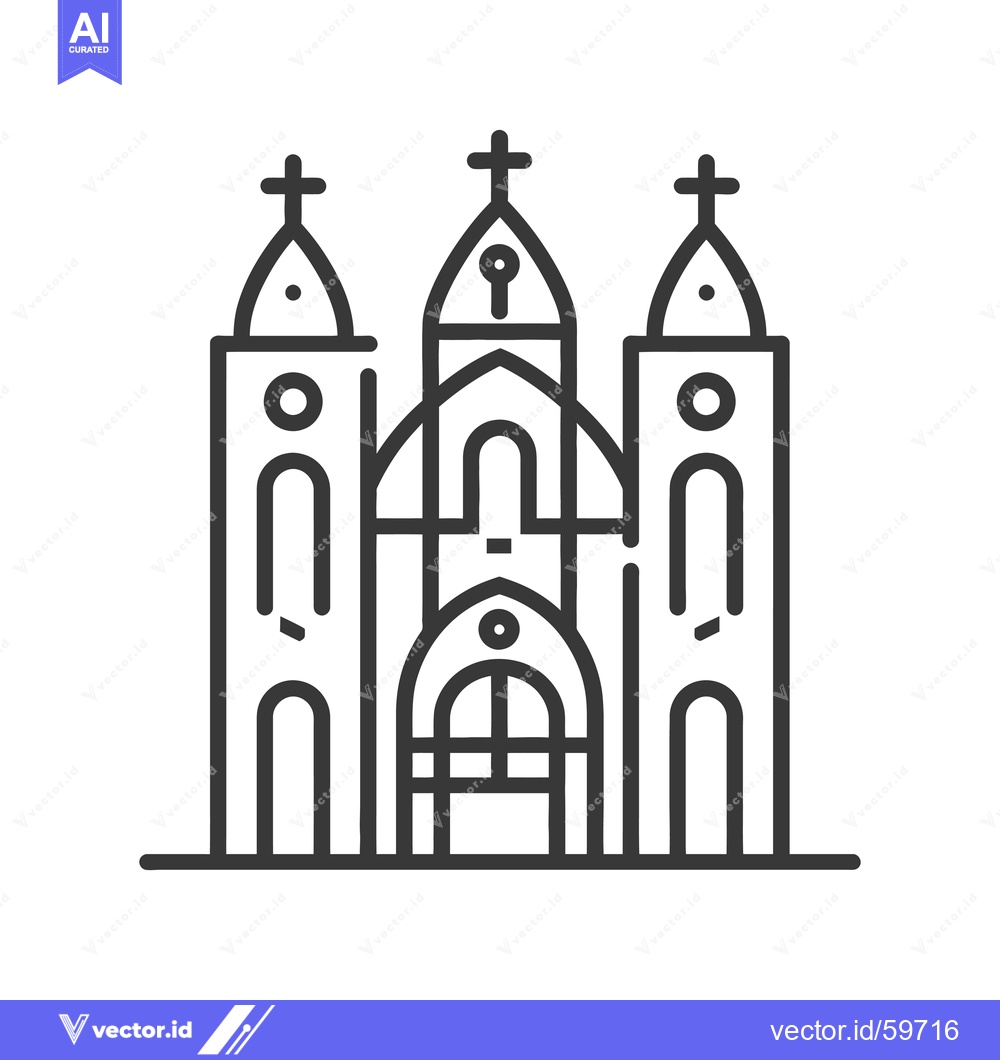 Premium Vector dari Three Towered Church Building Icon Design
