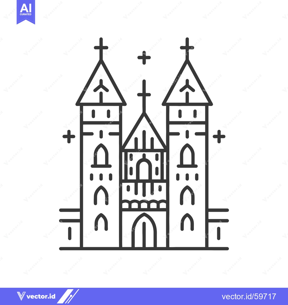 Premium Vector of Line art illustration of a gothic cathedral