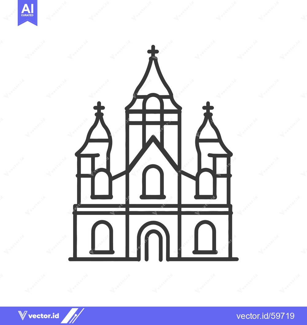 Premium Vector dari Line drawing of a three towered church building