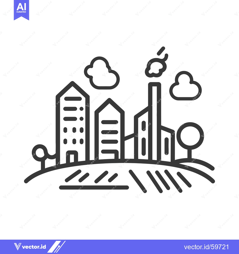 Premium Vector of Cityscape Skyline on Rolling Hills with Trees and Clouds