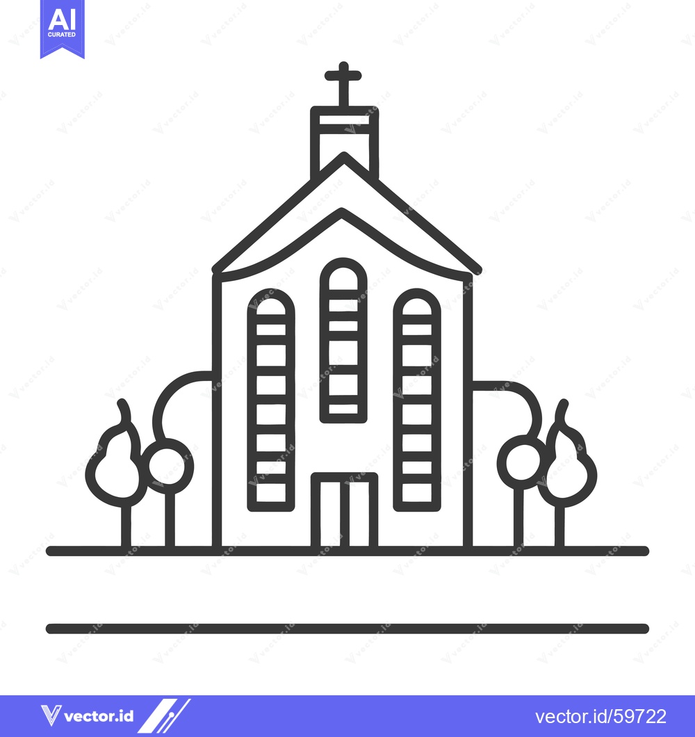 Premium Vector dari Simple Line Drawing Of A Church With Trees