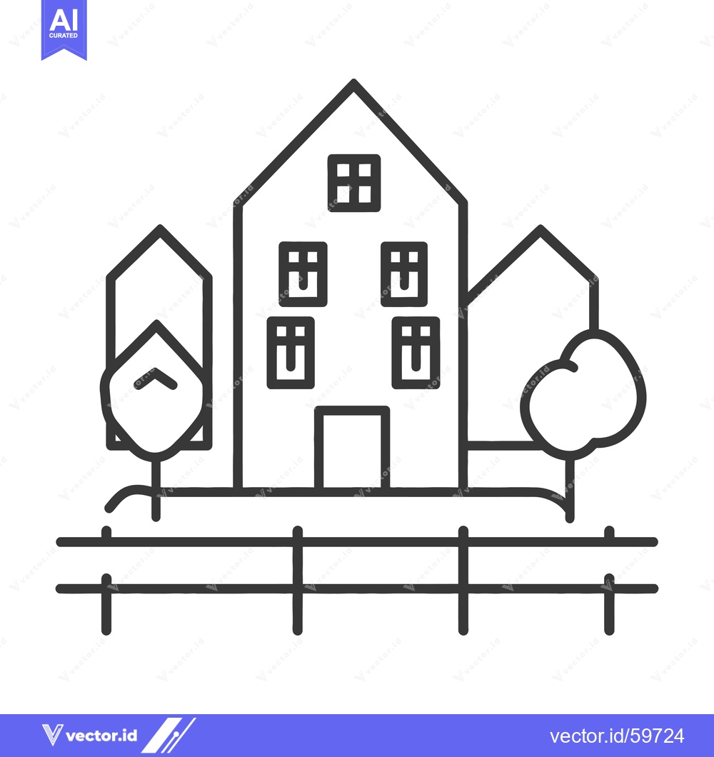 Premium Vector dari House with Trees and Fence in a Suburban Setting
