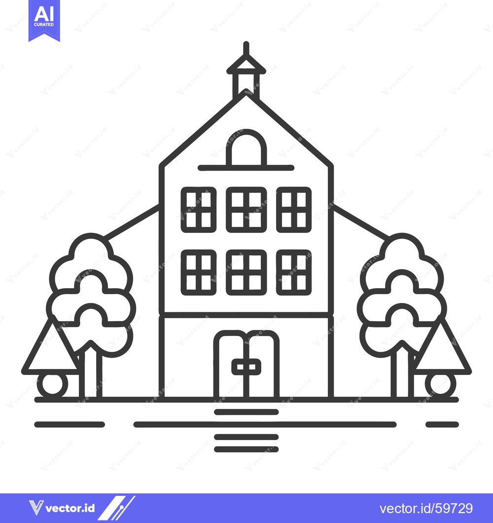 Premium Vector of Simple Line Drawing of a Building with Trees
