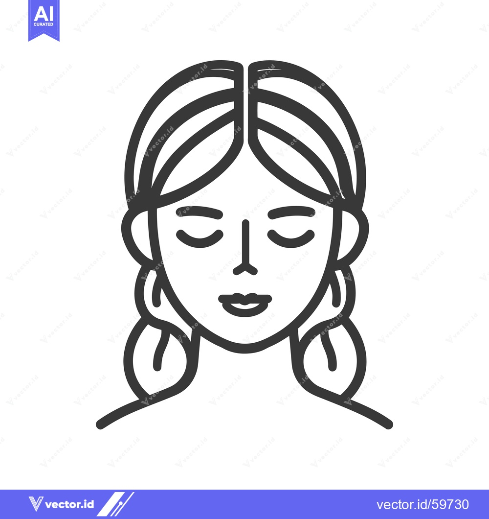 Premium Vector of Line art portrait of a woman with braids