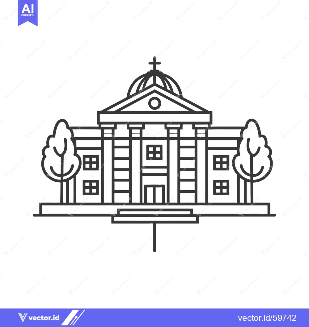 Premium Vector of Classic Building Design with Dome and Trees