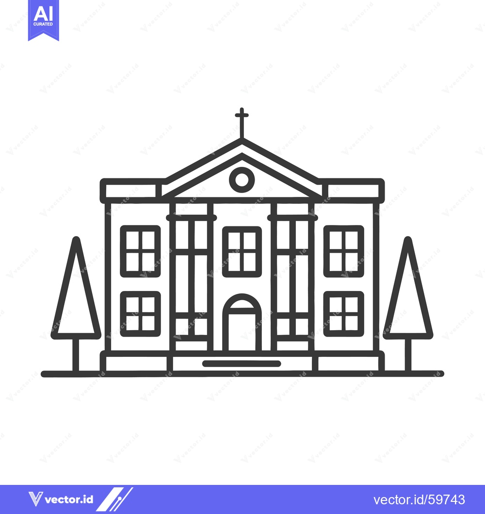Premium Vector dari Classic Building Design with Trees Flanking Entrance